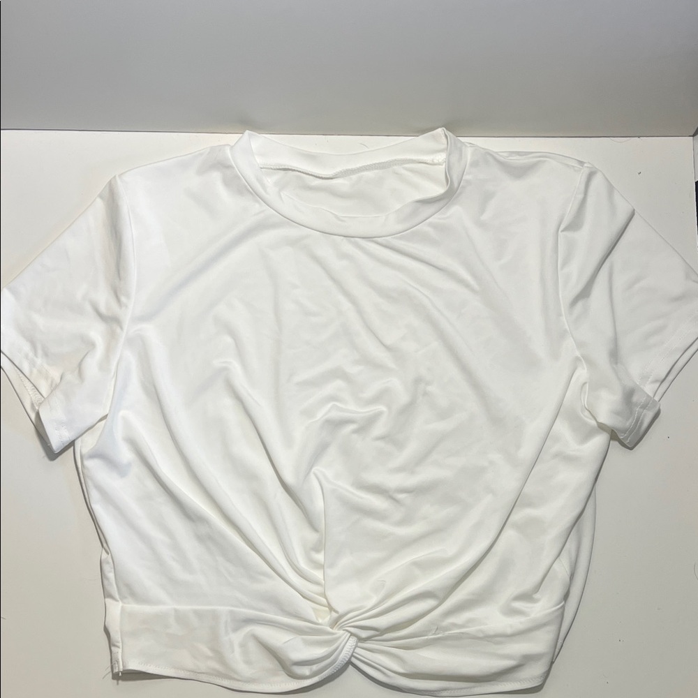 White Knotted Cropped Women's Tee - Size Large